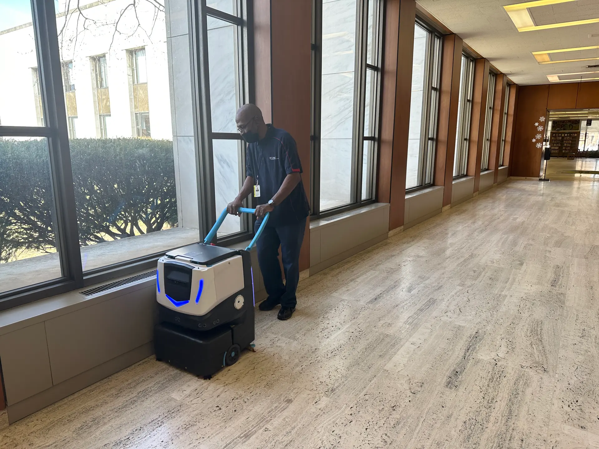 LGC Floor Tech cleaning library with robotic floor scrubber
